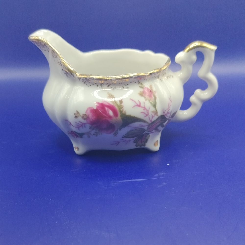 Mini Floral Porcelain Creamer with Gold Accents